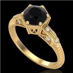 1.17 ctw Fancy Black Diamond Engagment Art Deco Ring 18k Yellow Gold