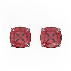 4 ctw Cushion Cut Pink Tourmaline Stud Earrings 18k White Gold