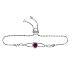 Sterling Silver Womens Round Lab-Created Ruby Diamond Bolo Bracelet 1/2 Cttw