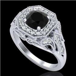 1.75 ctw Fancy Black Diamond Engagment Art Deco Ring 18k White Gold