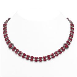 66.67 ctw Ruby & Diamond Necklace 14K White Gold