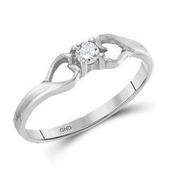 10kt White Gold Womens Round Diamond Solitaire Heart Promise Bridal Ring 1/10 Cttw