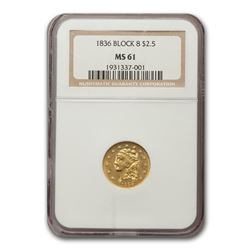 1836 $2.50 Classic Gold Quarter Eagle MS-61 NGC (Block 8)