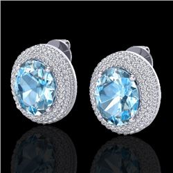 10 ctw Sky Blue Topaz & Micro Pave Diamond Earrings 18k White Gold