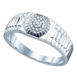 Sterling Silver Mens Round Diamond Cluster Ribbed Ring 1/20 Cttw