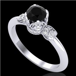 1 ctw Fancy Black Diamond Engagment Art Deco Ring 18k White Gold