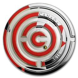 2016 Canada 1 oz Silver $20 Prf Maple Leaf Maze Coin (Colorized)