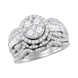 14kt White Gold Womens Round Diamond Cluster Bridal Wedding Engagement Ring Set 1-1/2 Cttw