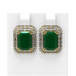 13.21 ctw Emerald & Diamond Earrings 18K Yellow Gold