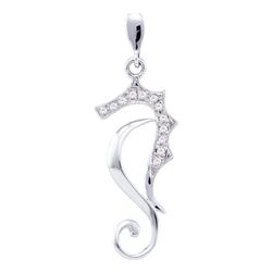 10kt White Gold Womens Round Diamond Sea Horse Nautical Animal Pendant 1/20 Cttw