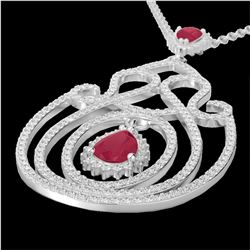 3.20 ctw Ruby & Micro Pave Diamond Heart Necklace 14k White Gold