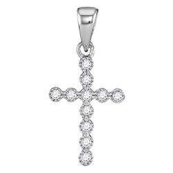 14kt White Gold Womens Round Diamond Cross Faith Pendant 1/10 Cttw