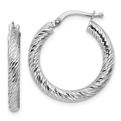 10k White Gold Diamond-cut Round Hoop Earrings - 15 mm