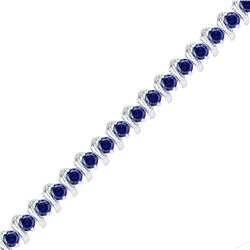 Sterling Silver Womens Round Lab-Created Blue Sapphire Tennis Bracelet 6-1/2 Cttw