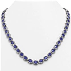 34.11 ctw Sapphire & Diamond Micro Pave Halo Necklace 10k White Gold