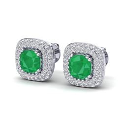 2.16 ctw Emerald & Micro VS/SI Diamond Earrings Halo 18k White Gold