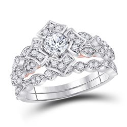 14kt Two-tone Gold Womens Round Diamond Bridal Wedding Engagement Ring Band Set 3/4 Cttw