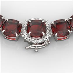 87 ctw Garnet & Diamond Micro Pave Necklace 14k White Gold
