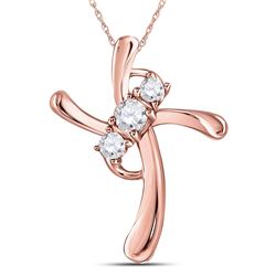 14kt Rose Gold Womens Round Diamond 3-Stone Cross Faith Pendant 1/8 Cttw