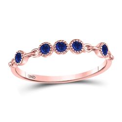 10kt Rose Gold Womens Round Blue Sapphire Dot Stackable Band Ring 1/5 Cttw