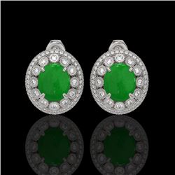 10.61 ctw Jade & Diamond Victorian Earrings 14K White Gold