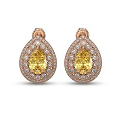 7.74 ctw Canary Citrine & Diamond Victorian Earrings 14K Rose Gold