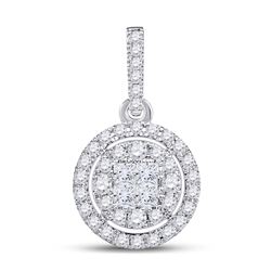 14kt White Gold Womens Princess Diamond Fashion Halo Cluster Pendant 1/2 Cttw