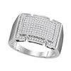 Image 1 : 10kt White Gold Mens Round Pave-set Diamond Rectangle Cluster Ring 1/2 Cttw