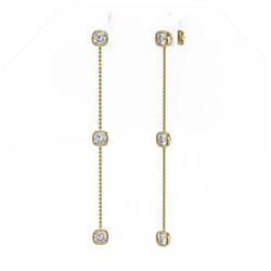 3 ctw Cushion cut Diamond Station Earrings 18K Yellow Gold