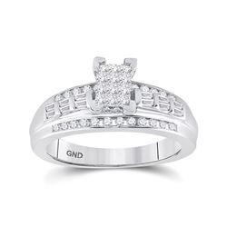 Sterling Silver Womens Princess Diamond Cluster Bridal Wedding Engagement Ring 1/2 Cttw