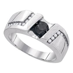 Sterling Silver Mens Round Black Color Enhanced Diamond Solitaire Wedding Band Ring 1.00 Cttw