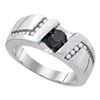 Image 1 : Sterling Silver Mens Round Black Color Enhanced Diamond Solitaire Wedding Band Ring 1.00 Cttw