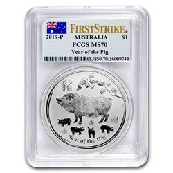 2019 Australia 1 oz Silver Lunar Pig MS-70 PCGS (FS)