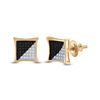 Image 1 : 10kt Yellow Gold Mens Round Black Color Enhanced Diamond Square Kite Cluster Earrings 1/4 Cttw