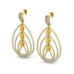 4 ctw Citrine & Micro Pave VS/SI Diamond Earrings 18k Yellow Gold