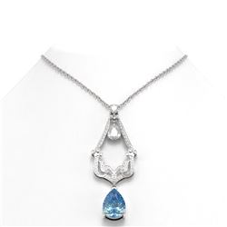 13.7 ctw Blue Topaz & Diamond Necklace 18K White Gold