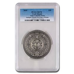 2018 Cook Islands 3 oz Antique Aztec Calendar Stone MS-70 PCGS