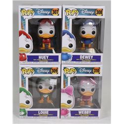 BOX OF 4 DISNEY FUNKO POPS INCL HUEY, DUEY,LOUIE