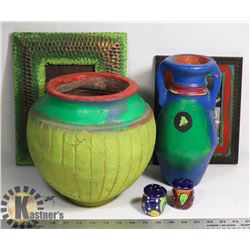 MEXICAN PLANT POT, VASE, SALT AND PEPPER SHAKER