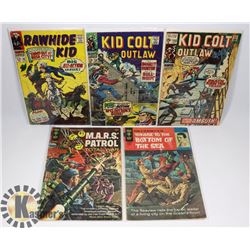 LOT OF FIVE 12 & 15 CENT COMICS WESTERN AND WAR