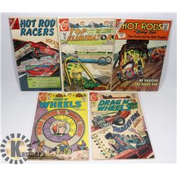 LOT OF FIVE 12 AND 15 CENT COMICS HOT RODS CAR