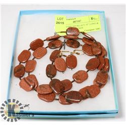 GOLDSTONE NECKLACE 35" LONG & MATCHING EARRINGS