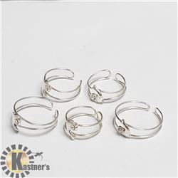 SILVER 5 SET OF ADJUSTABLE RINGS
