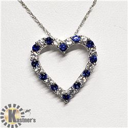 SILVER CREATED SAPPHIRE 20" NECKLACE
