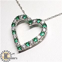 SILVER SIMULATED EMERALD 20" NECKLACE