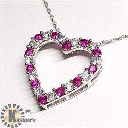 SILVER CREATED PINK SAPPHIRE 20" NECKLACE