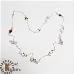 SILVER GENUINE GEMSTONE 18" NECKLACE