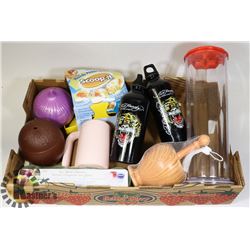 FLAT OF TRAVEL DRINK CONTAINERS AND MORE