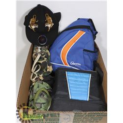 BOX WITH CAMO BACKPACK, NEW CAP, BLUE