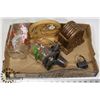 Image 1 : BOX OF GOLF ITEMS AND MORE- CLOCK, STEINS,
